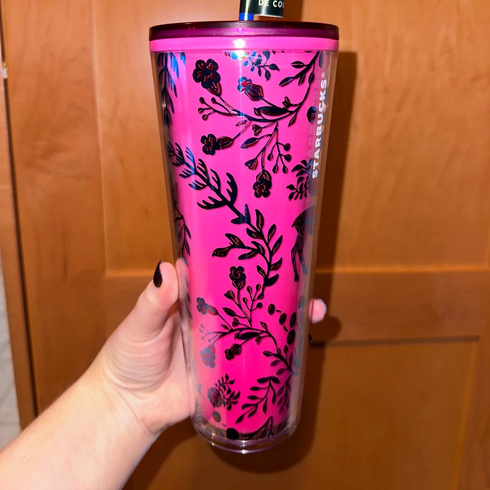 Starbucks Woodland Lace Color Changing Pink Red 24oz Cold Cup NWT Holiday 2022